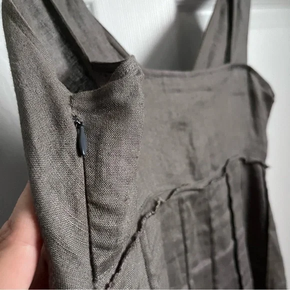 Gerard Darel 100% Linen Dress gray Women 40 Medium sleeveless midi v neck - Picture 4 of 5